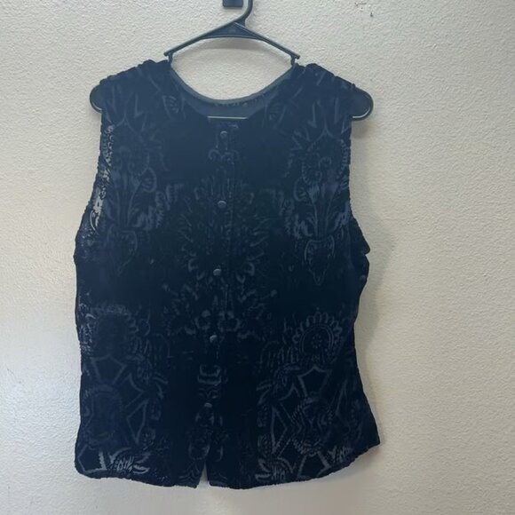 Linda Allard Sheer Burnout Top Purple Floral Velvet Silk Blend Whimsigoth SZ 12 - Picture 3 of 4